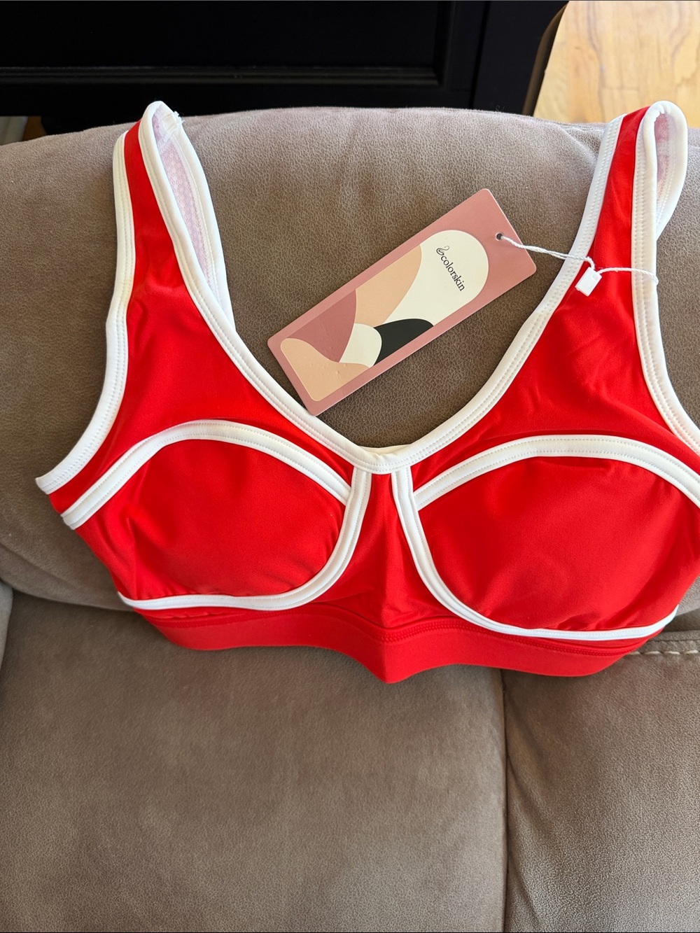 NWT Colorskin Contrast Piping Sports Bra / Swim Top - Red/White XS
